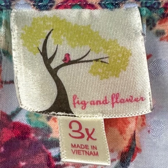 Fig and Flower Anthropologie 3X 22 24 Top Tunic Shirt Floral Vibrant Silky Sheer - Picture 4 of 5